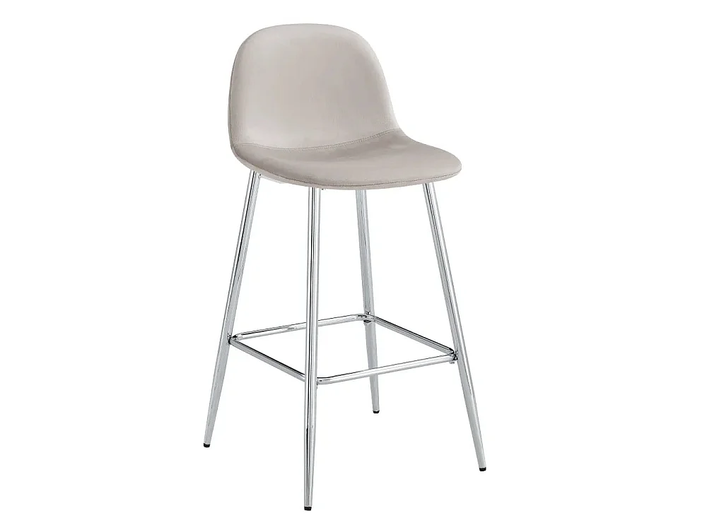 Lot 2 Tabourets de Bar Scandinave Velours Taupe Pieds Chrome