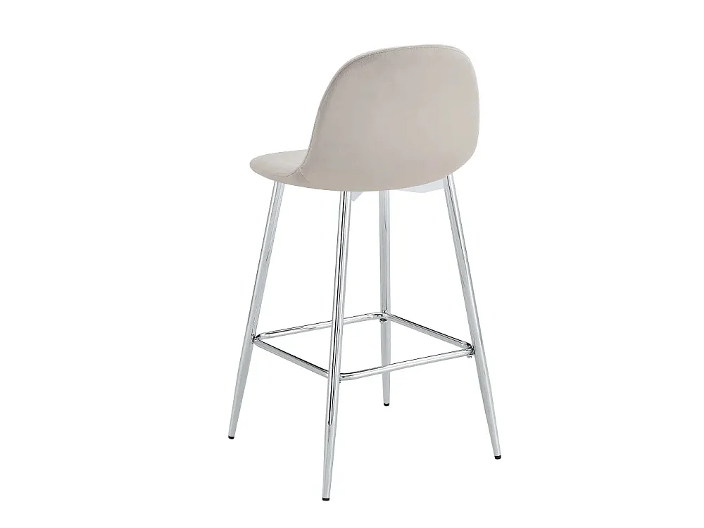 Lot 2 Tabourets de Bar Scandinave Velours Taupe Pieds Chrome