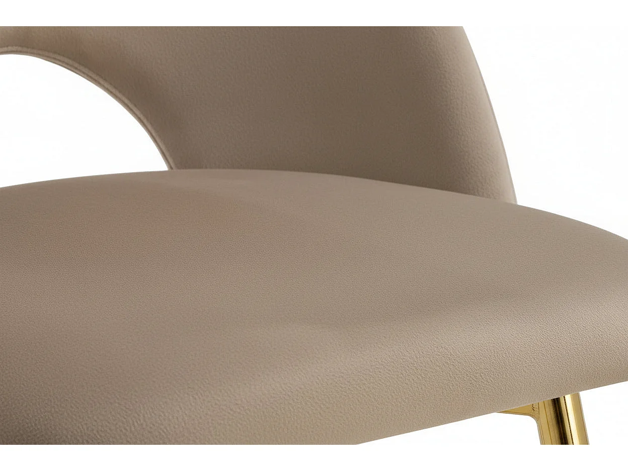 Lot 2 Tabourets de Bar Teddy Velours Taupe Pieds Gold 47x36x98cm