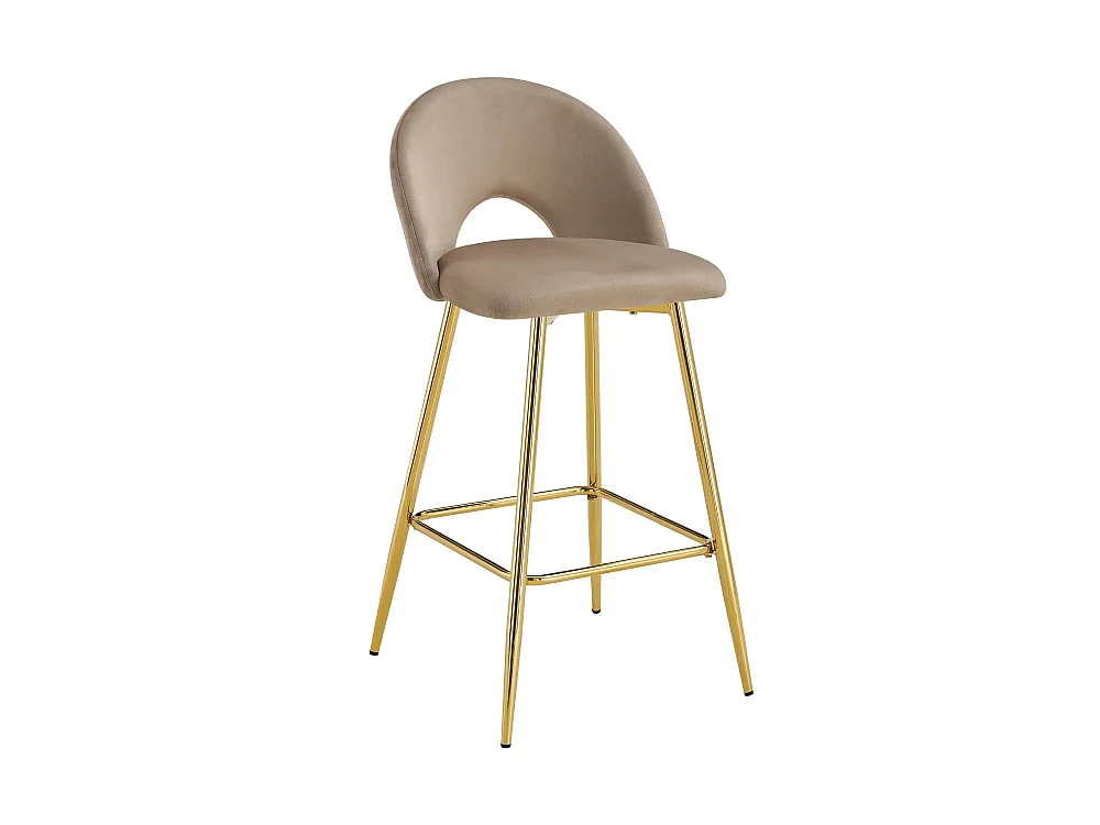 Lot 2 Tabourets de Bar Teddy Velours Taupe Pieds Gold 47x36x98cm