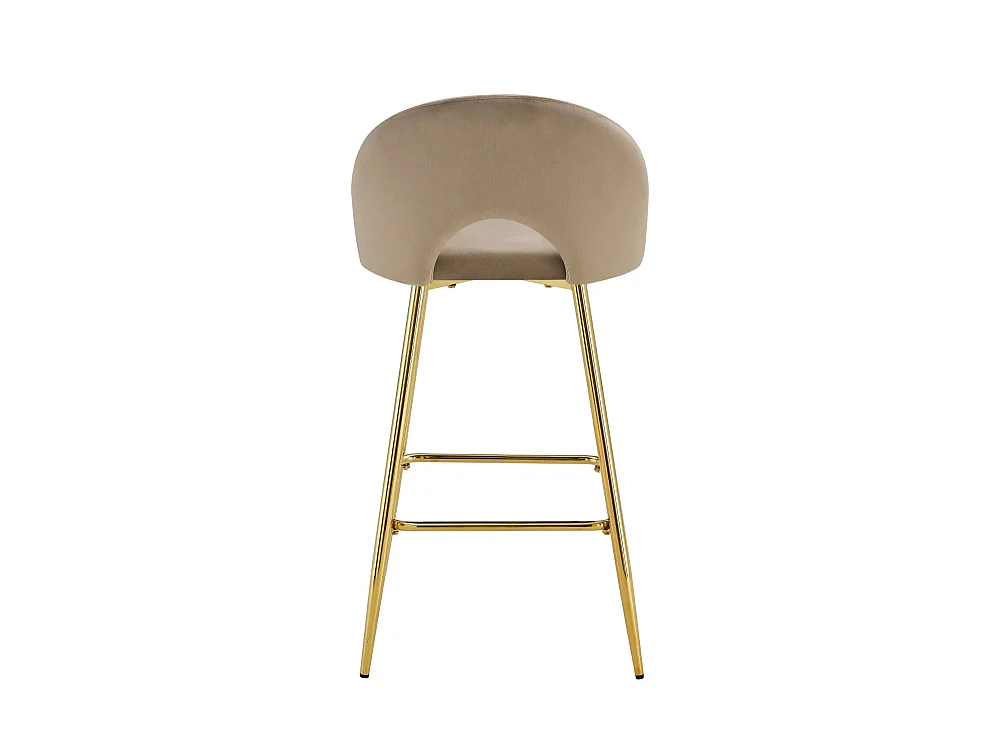 Lot 2 Tabourets de Bar Teddy Velours Taupe Pieds Gold 47x36x98cm