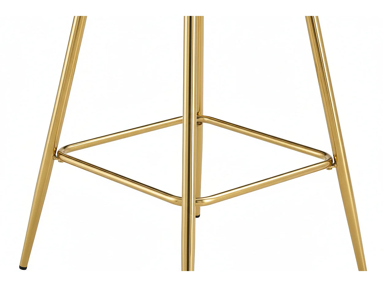Lot 2 Tabourets de Bar Teddy Velours Taupe Pieds Gold 47x36x98cm