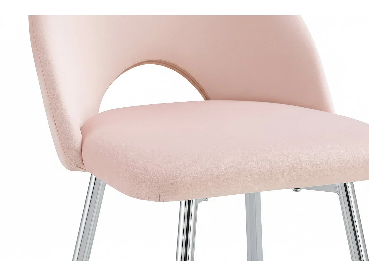 Lot 2 Tabourets de Bar Teddy Velours Rose Pieds Chrome 47x36x98cm