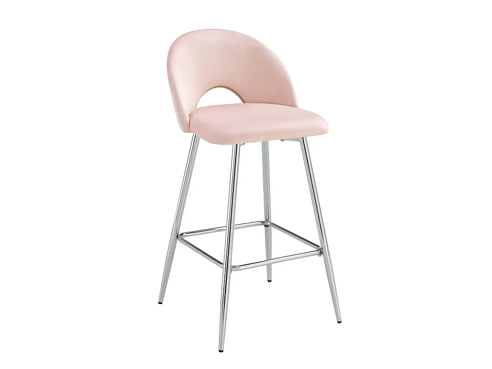 Lot 2 Tabourets de Bar Teddy Velours Rose Pieds Chrome 47x36x98cm