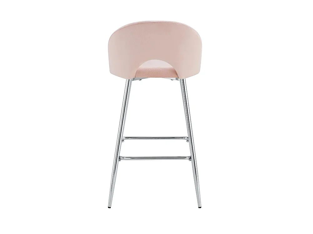 Lot 2 Tabourets de Bar Teddy Velours Rose Pieds Chrome 47x36x98cm