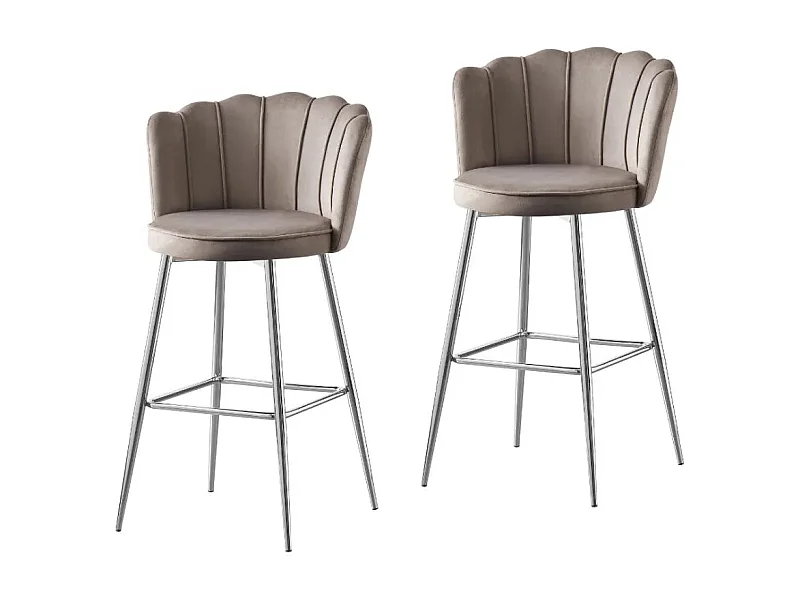Lot de 2 tabourets de bar NYMPHEA Chrome en velours Moka
