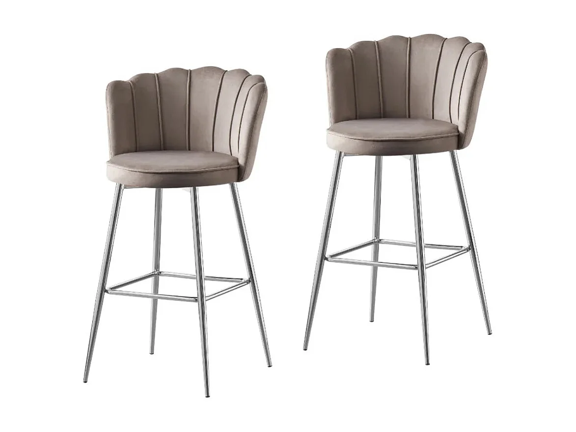 Lot de 2 tabourets de bar NYMPHEA Chrome en velours Moka