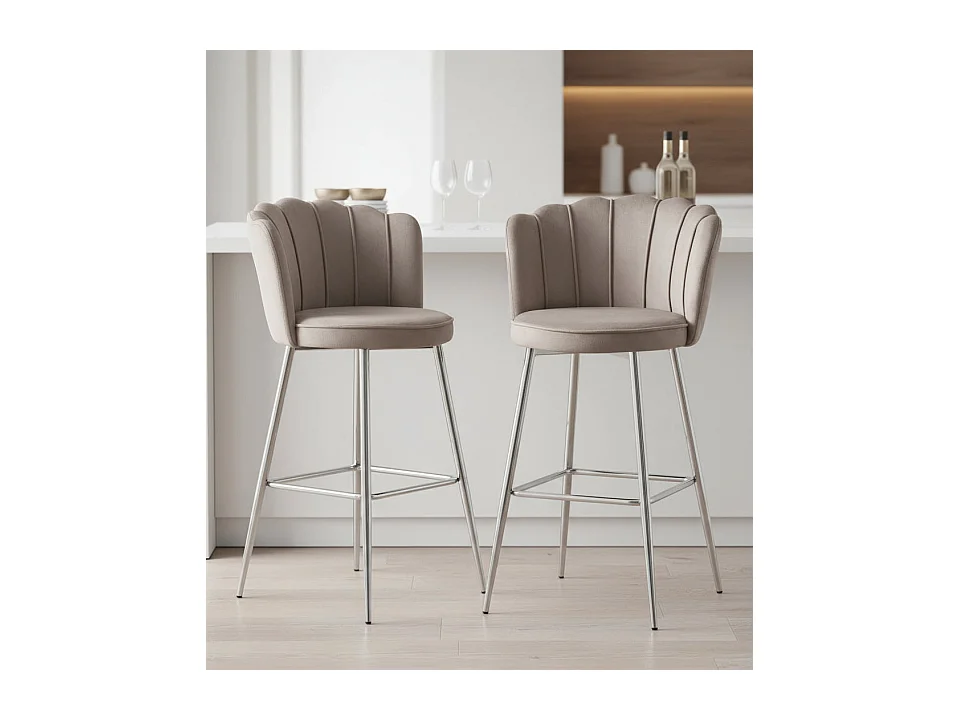 Lot de 2 tabourets de bar NYMPHEA Chrome en velours Moka