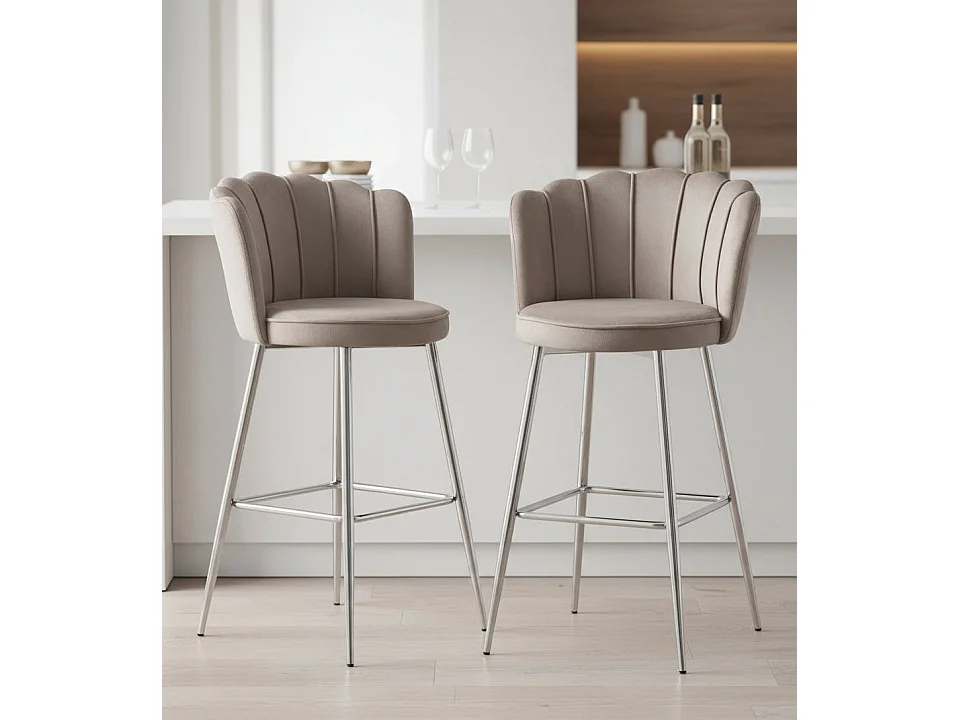 Lot de 2 tabourets de bar NYMPHEA Chrome en velours Moka