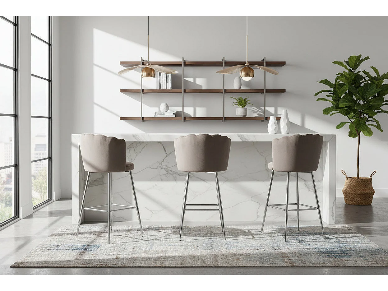 Lot 2 Tabourets de Bar Nymphea Velours Moka Pieds Chrome