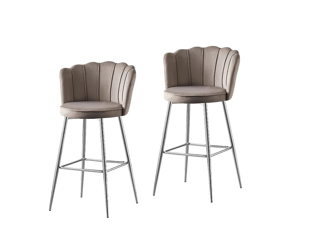 Lot 2 Tabourets de Bar Nymphea Velours Moka Pieds Chrome