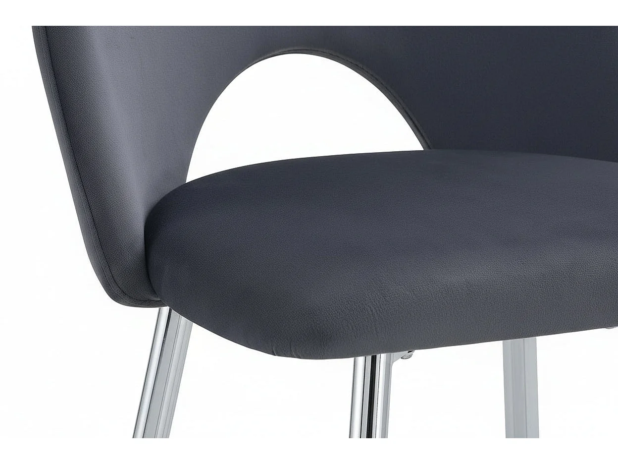 Lot 2 Tabourets de Bar Teddy Velours Anthracite Pieds Chrome 47x36x98cm