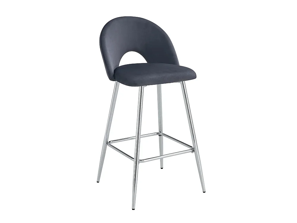Lot 2 Tabourets de Bar Teddy Velours Anthracite Pieds Chrome 47x36x98cm