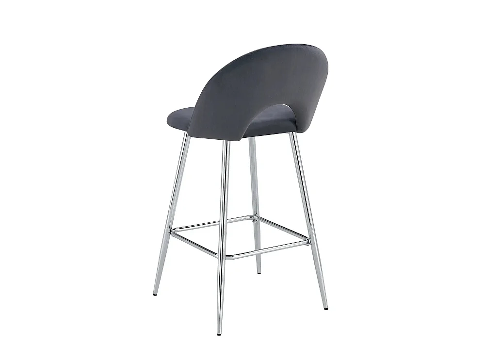 Lot 2 Tabourets de Bar Teddy Velours Anthracite Pieds Chrome 47x36x98cm