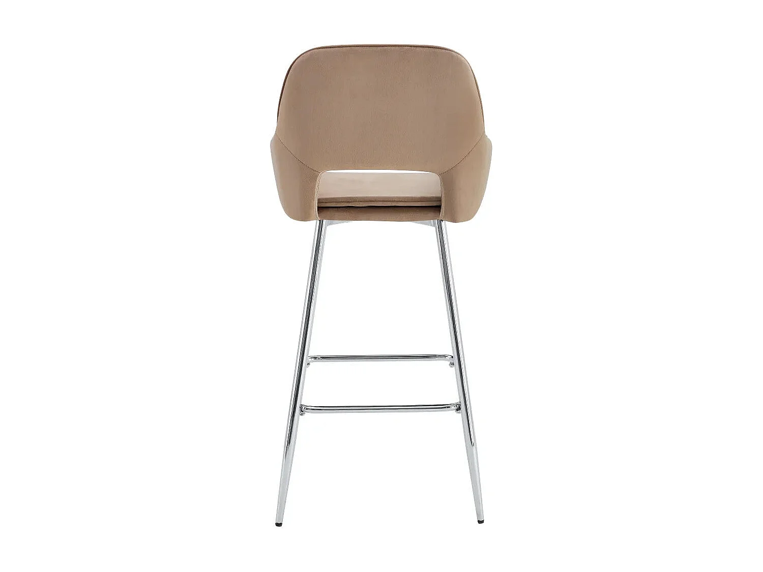 Lot 2 Tabourets de Bar Athena Velours Taupe Pieds Chrome 47x41x104cm