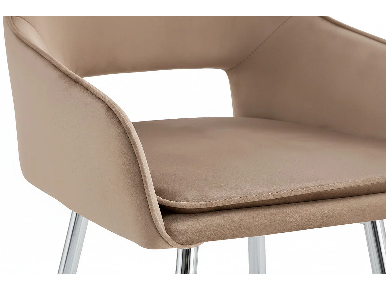 Lot 2 Tabourets de Bar Athena Velours Taupe Pieds Chrome 47x41x104cm