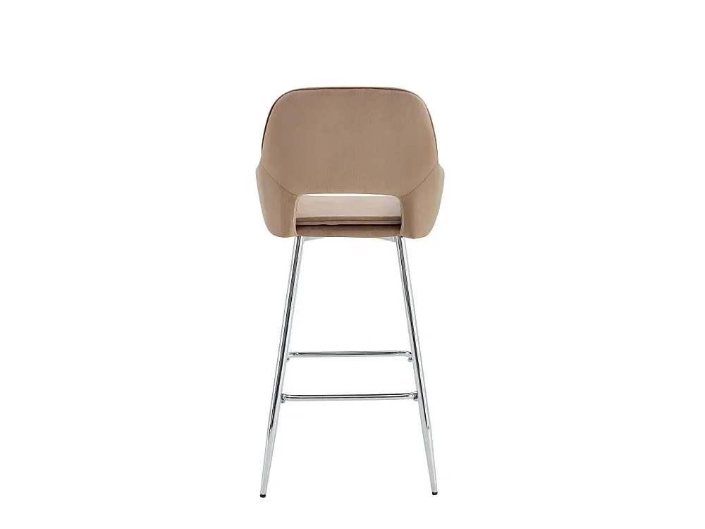 Lot 2 Tabourets de Bar Athena Velours Taupe Pieds Chrome 47x41x104cm