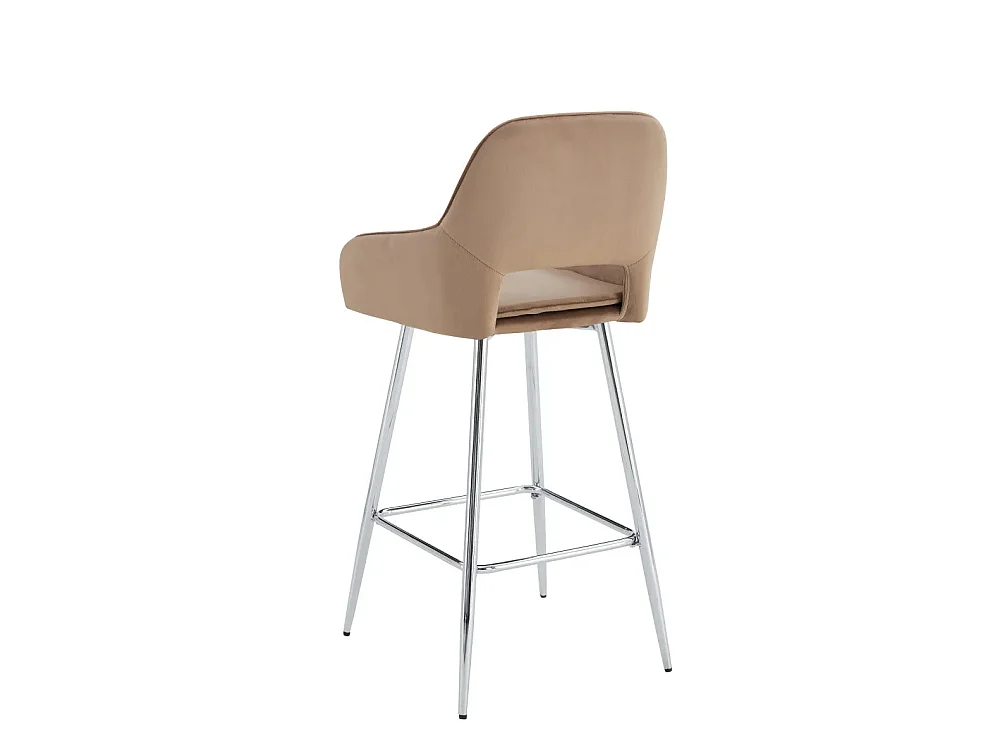 Lot 2 Tabourets de Bar Athena Velours Taupe Pieds Chrome 47x41x104cm