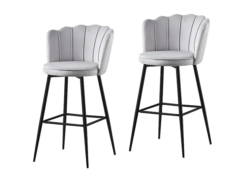 Lot de 2 tabourets de bar NYMPHEA Métal noir en velours