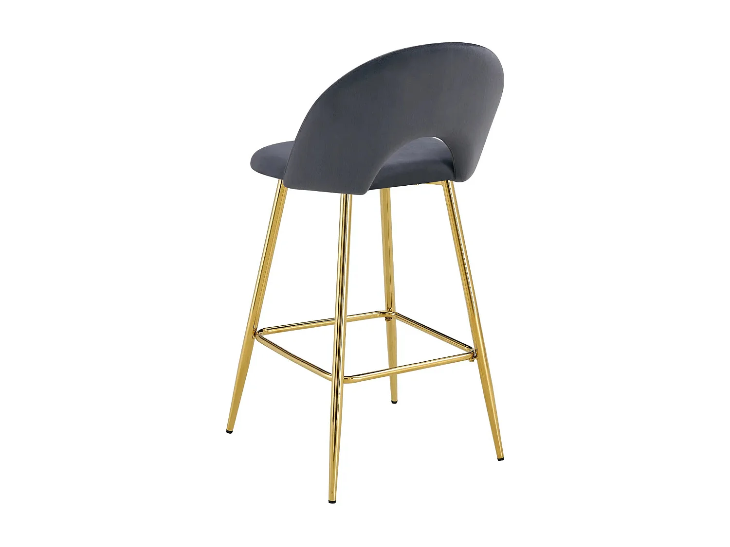 Lot 2 Tabourets de Bar Teddy Velours Anthracite Pieds Gold 47x36x98cm