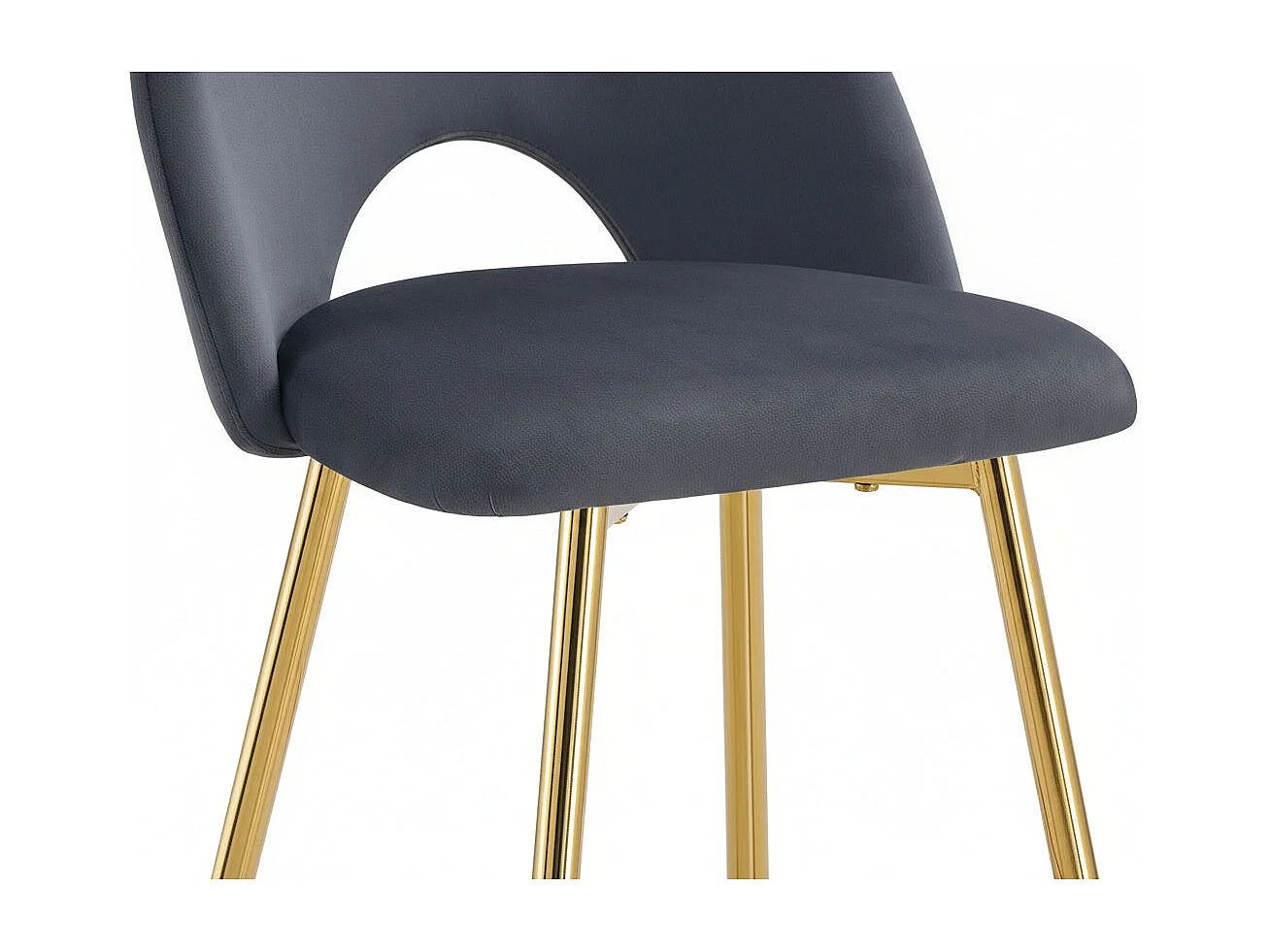 Lot 2 Tabourets de Bar Teddy Velours Anthracite Pieds Gold 47x36x98cm