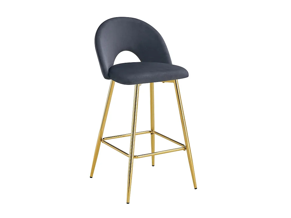 Lot 2 Tabourets de Bar Teddy Velours Anthracite Pieds Gold 47x36x98cm