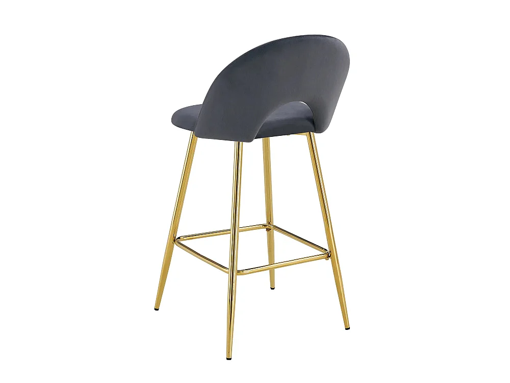 Lot 2 Tabourets de Bar Teddy Velours Anthracite Pieds Gold 47x36x98cm