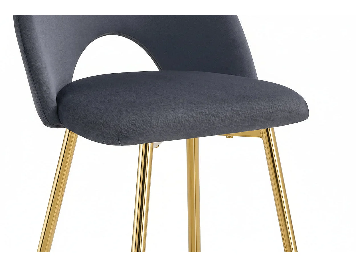 Lot 2 Tabourets de Bar Teddy Velours Anthracite Pieds Gold 47x36x98cm