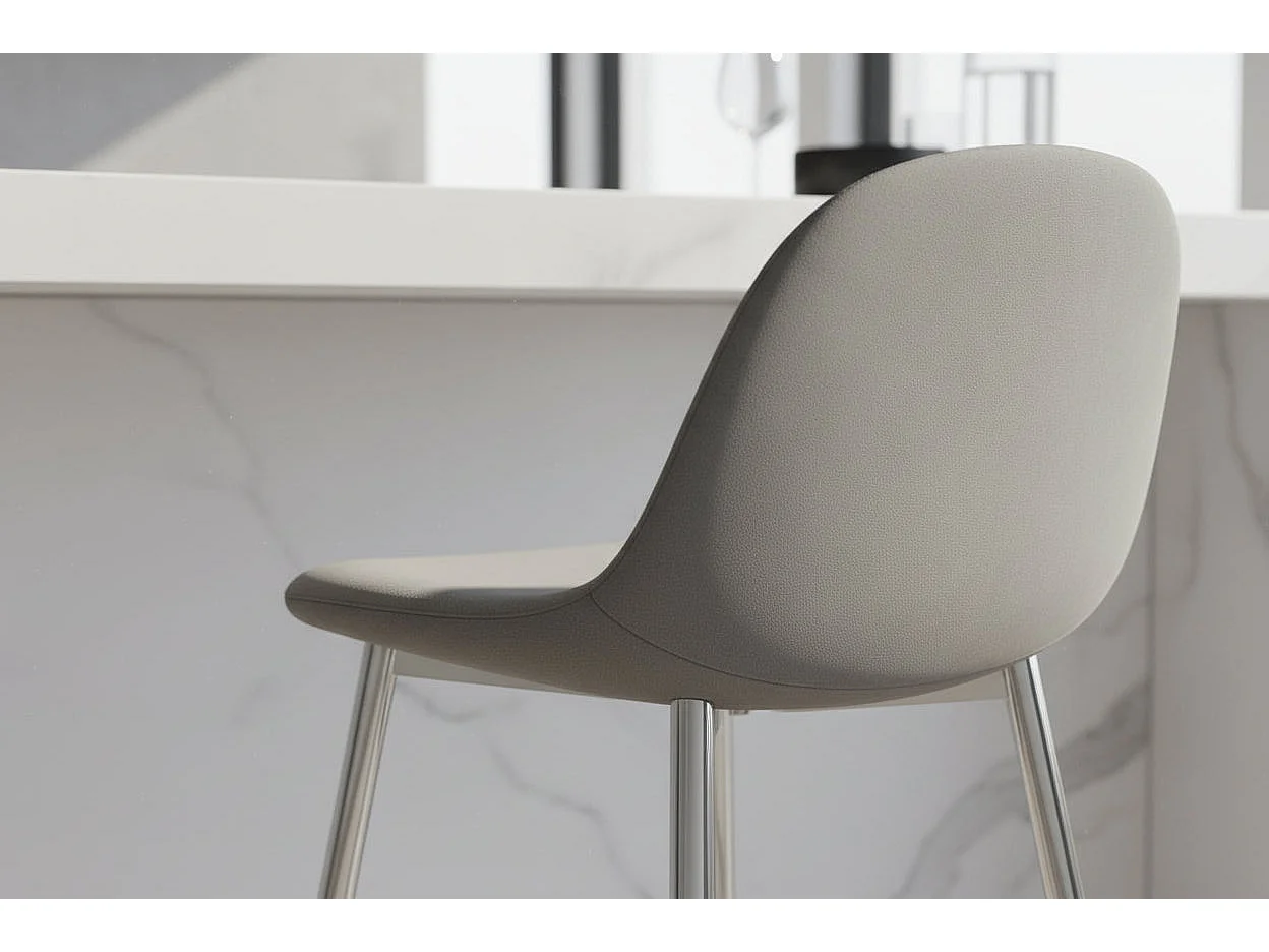 Lot 2 Tabourets de Bar Scandinave Velours Gris Pieds Chrome