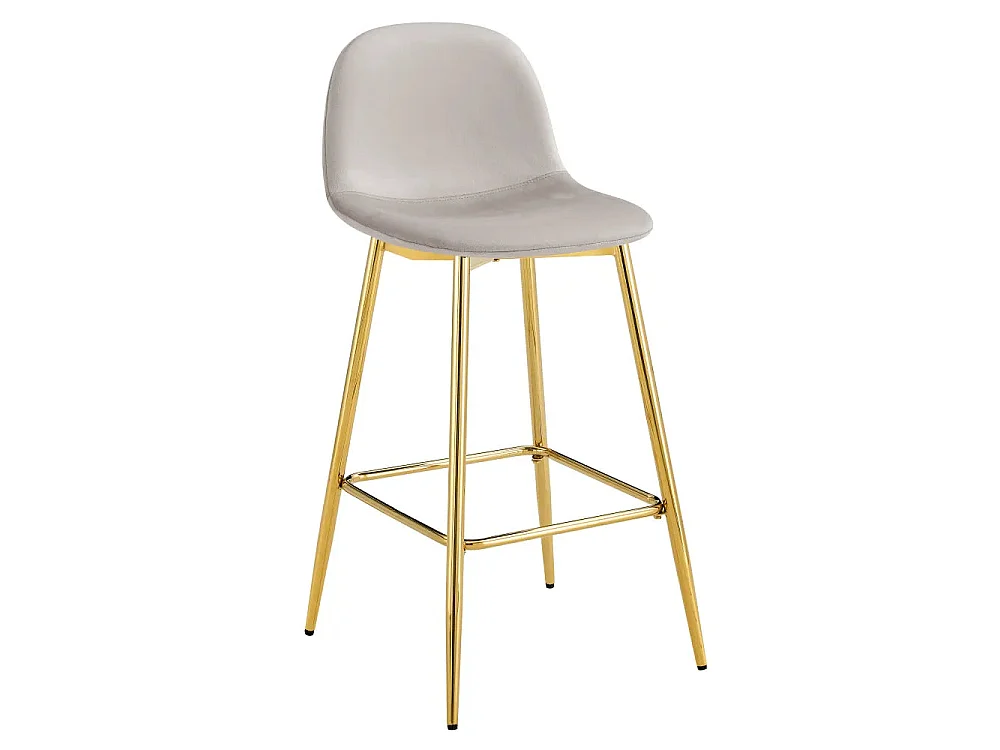 Lot 2 Tabourets de Bar Scandinave Velours Taupe Pieds Gold 47,5x43x100cm