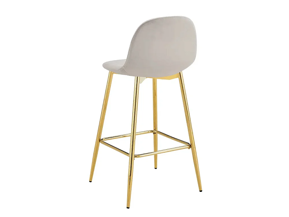 Lot 2 Tabourets de Bar Scandinave Velours Taupe Pieds Gold 47,5x43x100cm