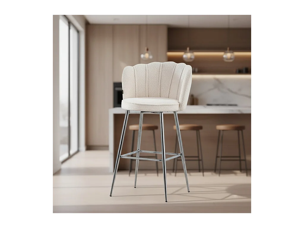 Lot de 2 tabourets de bar NYMPHEA Chrome en velours Blanc doudou