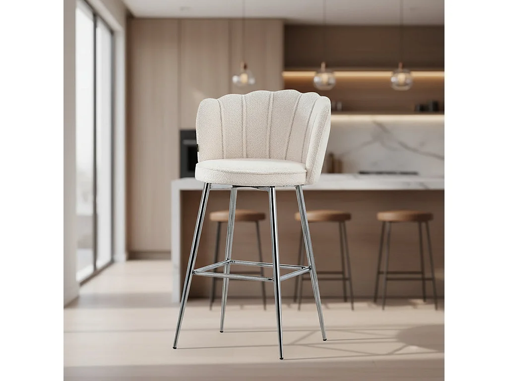 Lot de 2 tabourets de bar NYMPHEA Chrome en velours Blanc doudou