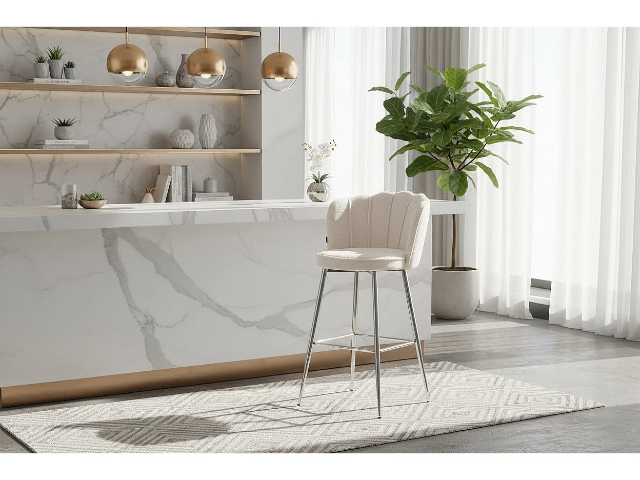 Lot 2 tabourets bar velours blanc réglables pieds chrome NYMPHEA