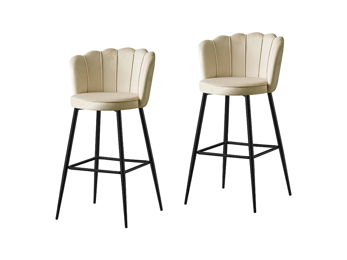 Lot de 2 tabourets de bar NYMPHEA Métal noir en velours