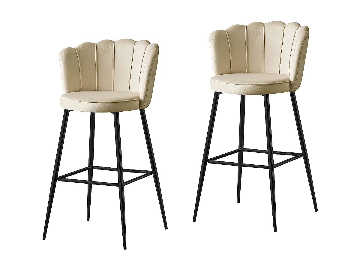 Lot de 2 tabourets de bar NYMPHEA Métal noir en velours