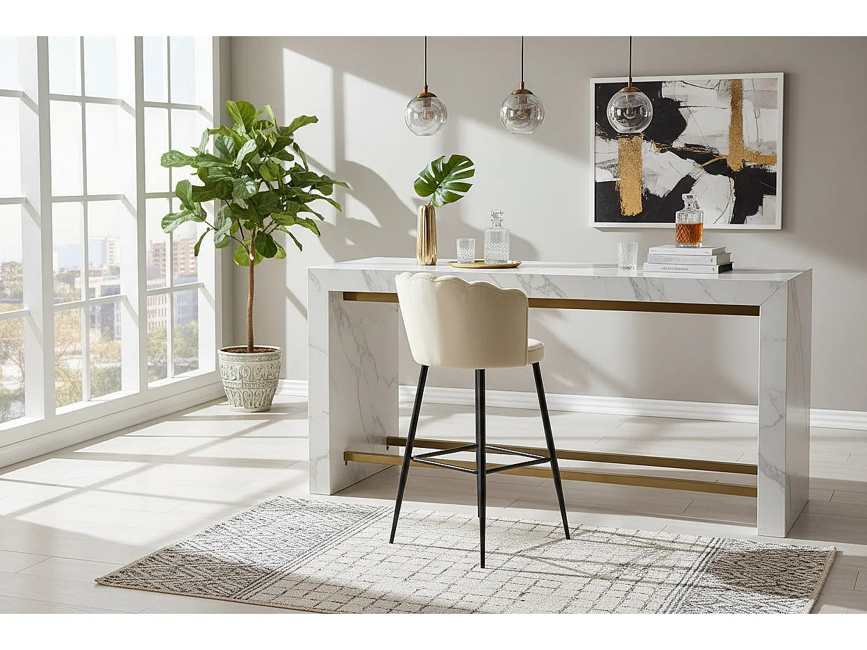 Lot 2 tabourets bar velours beige réglables métal noir NYMPHEA