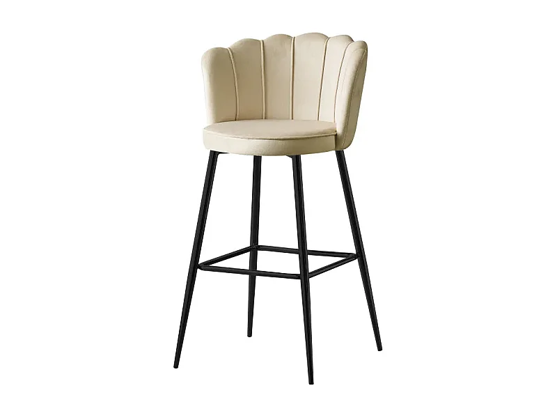 Lot 2 Tabourets de Bar Nymphea Velours Beige Réglables Pieds Métal Noir Hauteur Assise 69cm