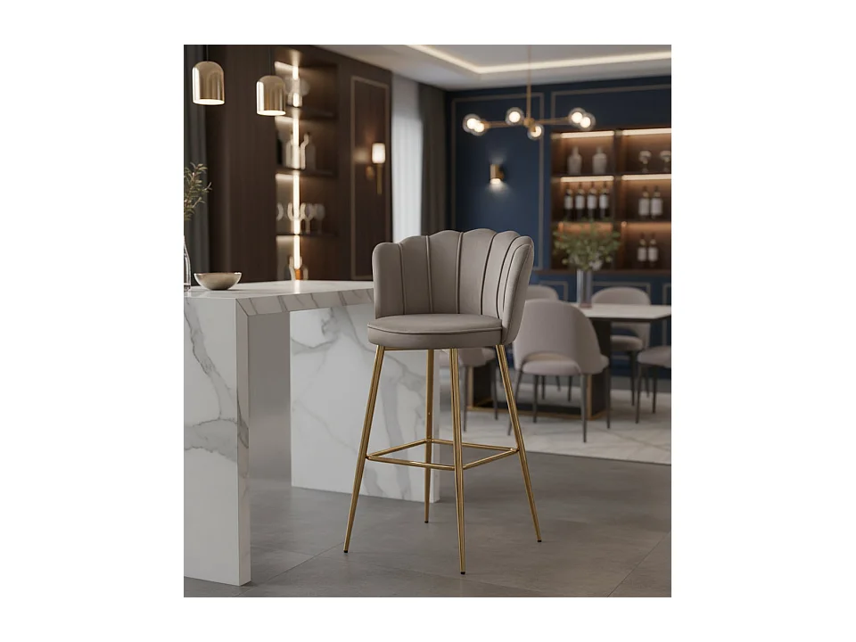 Lot de 2 tabourets de bar NYMPHEA Gold en velours Moka