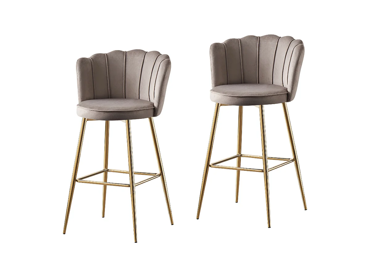 Lot de 2 tabourets de bar NYMPHEA Gold en velours Moka