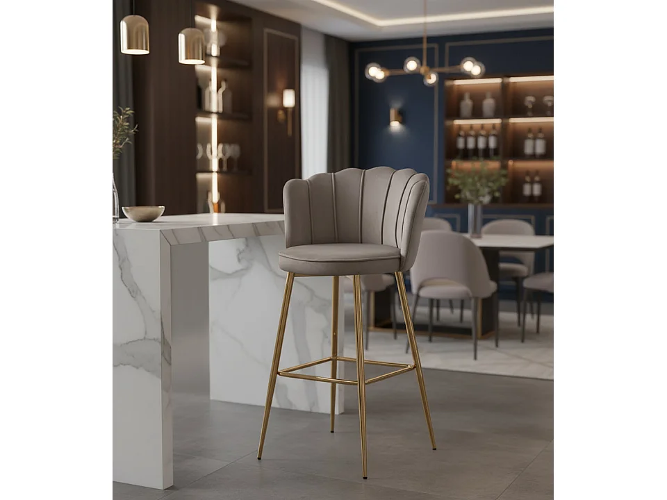 Lot de 2 tabourets de bar NYMPHEA Gold en velours Moka