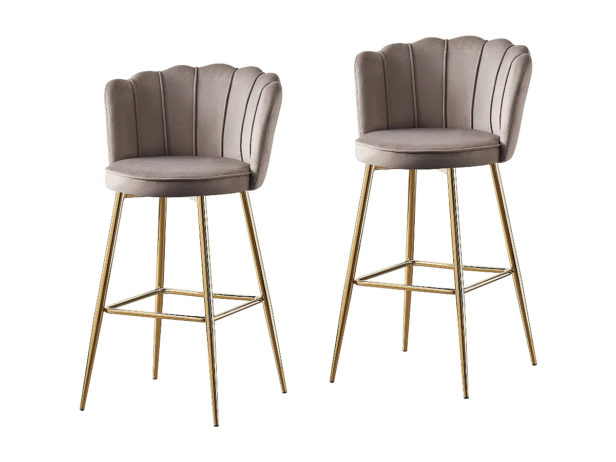 Lot de 2 tabourets de bar NYMPHEA Gold en velours Moka