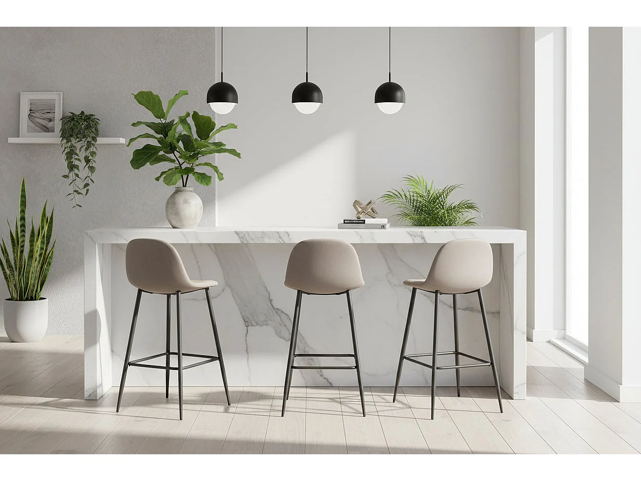 Lot 2 Tabourets de Bar Scandinave Velours Taupe Pieds Métal Noir