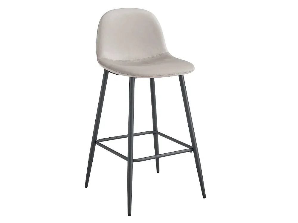 Lot 2 Tabourets de Bar Scandinave Velours Taupe Pieds Métal Noir