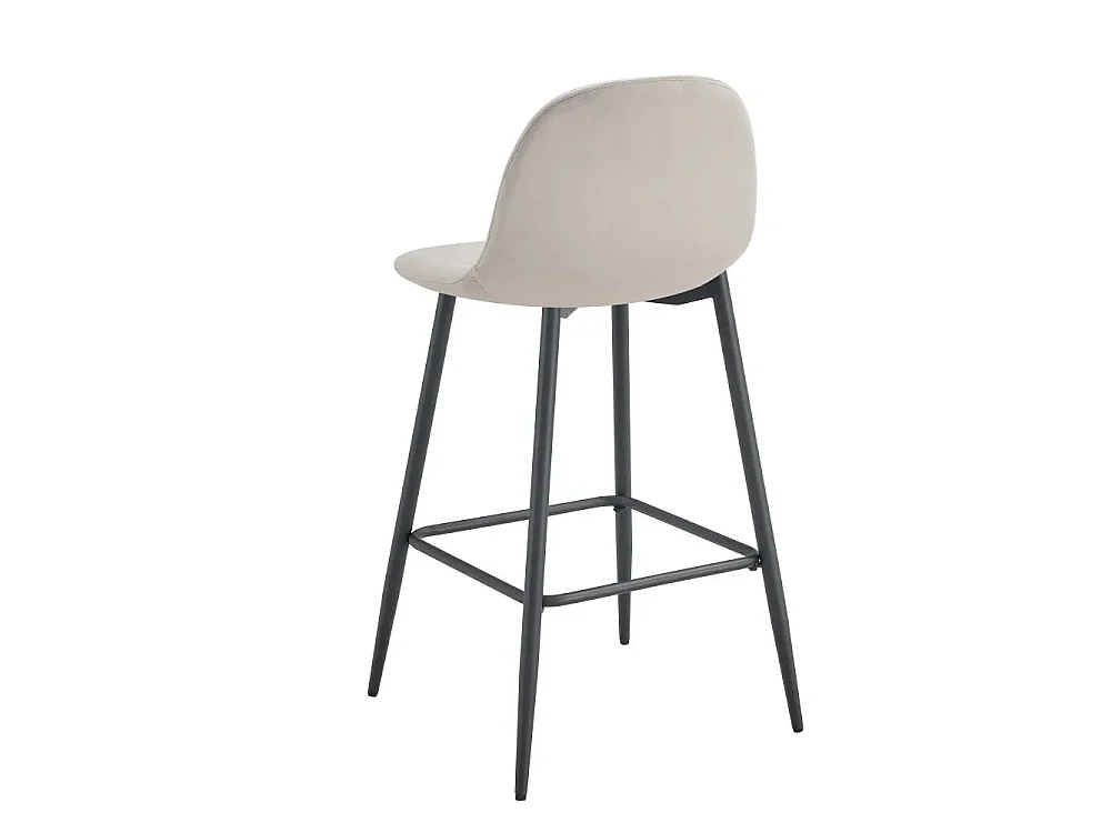 Lot 2 Tabourets de Bar Scandinave Velours Taupe Pieds Métal Noir