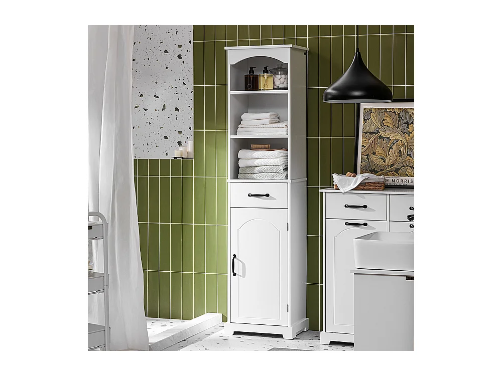 SoBuy badkamerkast met lade en verstelbare planken, vochtbestendig in het wit