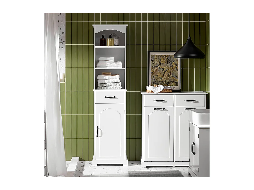 SoBuy badkamerkast met lade en verstelbare planken, vochtbestendig in het wit