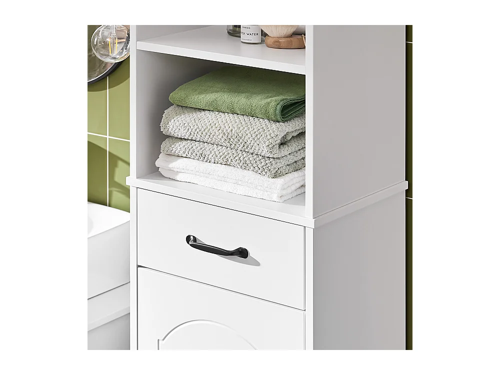 SoBuy Armoire Salle de Bain à Tiroir, Étagères Réglables, Résistant à l'Humidité, Blanc