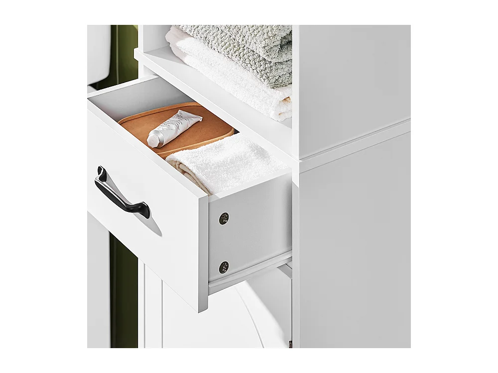 SoBuy Armoire Salle de Bain à Tiroir, Étagères Réglables, Résistant à l'Humidité, Blanc