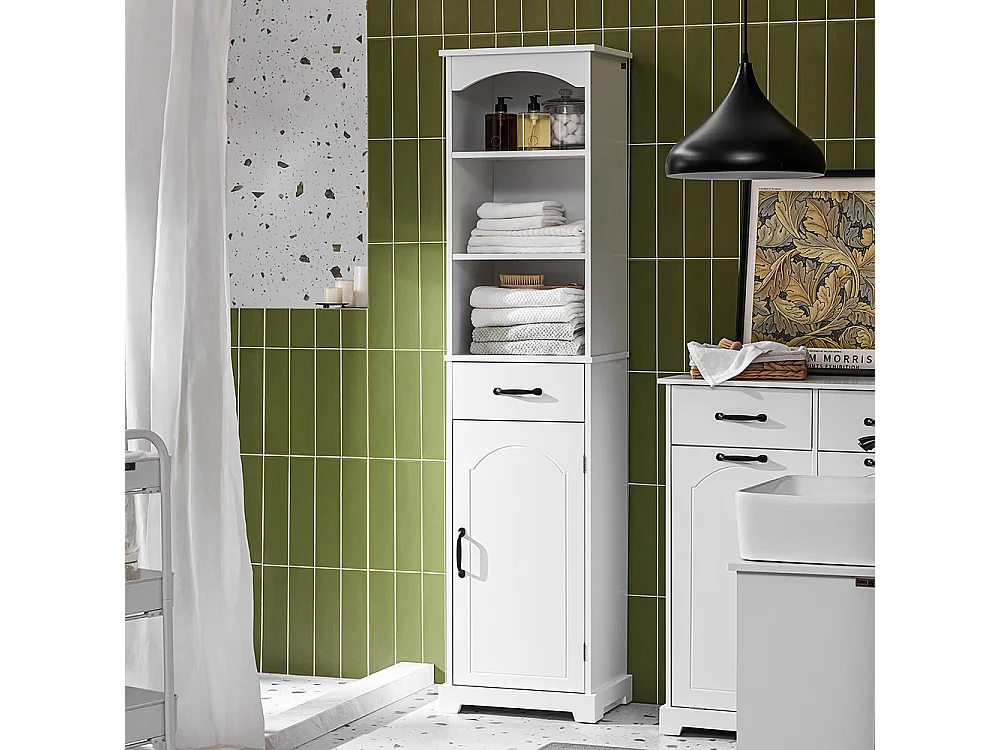 SoBuy Armoire Salle de Bain à Tiroir, Étagères Réglables, Résistant à l'Humidité, Blanc